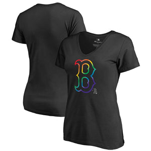 Boston Red Sox Women's Pride T-Shirt - Black MLB Ladies V-Neck