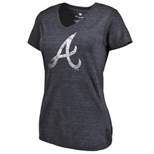 Load image into Gallery viewer, Atlanta Braves Women&#39;s Primary Distressed Team Tri-Blend V-Neck T-Shirt - Heathered Navy MLB Ladies V-Neck
