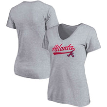 Load image into Gallery viewer, Atlanta Braves Women&#39;s Showtime V-Neck T-Shirt - Heathered Gray MLB Ladies V-Neck
