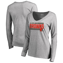 Load image into Gallery viewer, Cleveland Browns Nfl Pro Line Women's Iconic Collection On Side Stripe Long Sleeve V-Neck T-Shirt - Ash NFL Ladies V-Neck Long Sleeve
