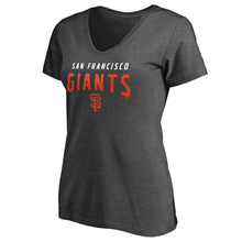 Load image into Gallery viewer, San Francisco Giants Women&#39;s Plus Size Engage Arch V-Neck T-Shirt - Heathered Charcoal MLB Ladies V-Neck
