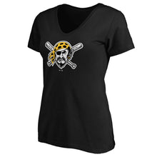 Load image into Gallery viewer, Pittsburgh Pirates Women&#39;s 2020 Road Emblem Patch V-Neck T-Shirt - Black MLB Ladies V-Neck
