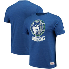 Load image into Gallery viewer, Minnesota Timberwolves Mitchell &amp; Ness Hardwood Classics Throwback Logo Tri-Blend T-Shirt - Heathered Blue NBA Guys Tee
