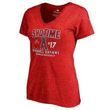 Load image into Gallery viewer, Shohei Ohtani Los Angeles Angels Women&#39;s Hometown Collection T-Shirt - Red MLB Ladies V-Neck
