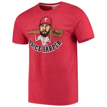 Load image into Gallery viewer, Bryce Harper Philadelphia Phillies Caricature Tri-Blend T-Shirt - Red MLB Guys Tee
