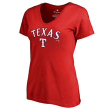 Load image into Gallery viewer, Texas Rangers Women&#39;s Plus Sizes Team Lockup T-Shirt - Red MLB Ladies V-Neck
