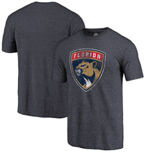 Load image into Gallery viewer, Florida Panthers Distressed Team Primary Logo Tri-Blend T-Shirt - Navy NHL Guys Tee

