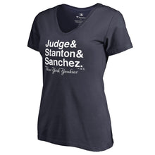Load image into Gallery viewer, New York Yankees Women&#39;s Hometown Collection Roster V-Neck T-Shirt - Navy MLB Ladies V-Neck
