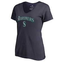 Load image into Gallery viewer, Seattle Mariners Women&#39;s Team Lockup T-Shirt - Navy MLB Ladies V-Neck
