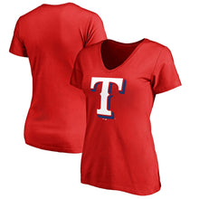 Load image into Gallery viewer, Texas Rangers Women&#39;s Primary Logo 2 V-Neck T-Shirt - Red MLB Ladies V-Neck
