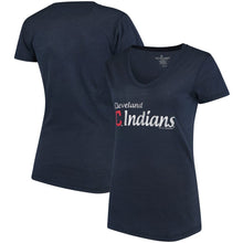 Load image into Gallery viewer, Cleveland Indians Soft As A Grape Women&#39;s Double Steal Tri-Blend V-Neck T-Shirt - Navy MLB Ladies V-Neck
