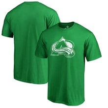 Load image into Gallery viewer, Colorado Avalanche St. Patrick's Day White Logo T-Shirt - Green NHL Guys Tee
