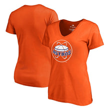 Load image into Gallery viewer, Houston Astros Women&#39;s Cooperstown Collection Forbes V-Neck T-Shirt - Orange MLB Ladies V-Neck
