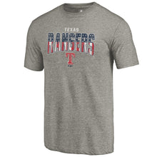 Load image into Gallery viewer, Texas Rangers 2018 Stars &amp; Stripes Freedom Tri-Blend T-Shirt - Gray MLB Guys Tee
