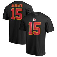 Load image into Gallery viewer, #15 Patrick Mahomes Kansas City Chiefs Nfl Pro Line Stack Name &amp; Number T-Shirt - Black NFL Guys Tee
