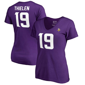 Adam Thielen Minnesota Vikings Nfl Pro Line By Women's Stack Name & Number V-Neck T-Shirt - Purple NFL LADIES V-Neck