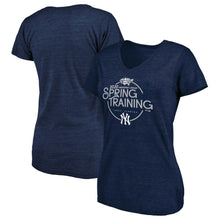 Load image into Gallery viewer, New York Yankees Women&#39;s 2020 Spring Training Round Trip Tri-Blend V-Neck T-Shirt - Heathered Navy MLB Ladies V-Neck

