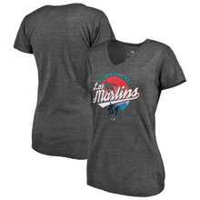 Load image into Gallery viewer, Miami Marlins Women&#39;s We&#39;re On Top Tri-Blend V-Neck T-Shirt - Black MLB Ladies V-Neck
