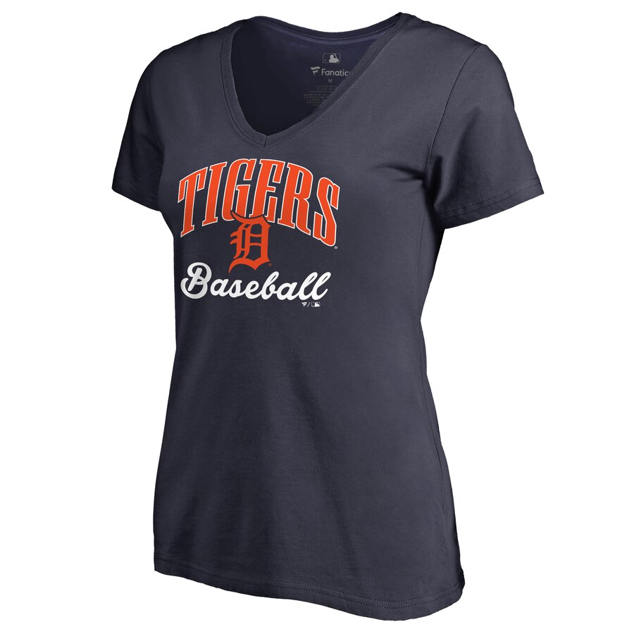 Detroit Tigers Women's Victory Script T-Shirt - Navy MLB Ladies V-Neck