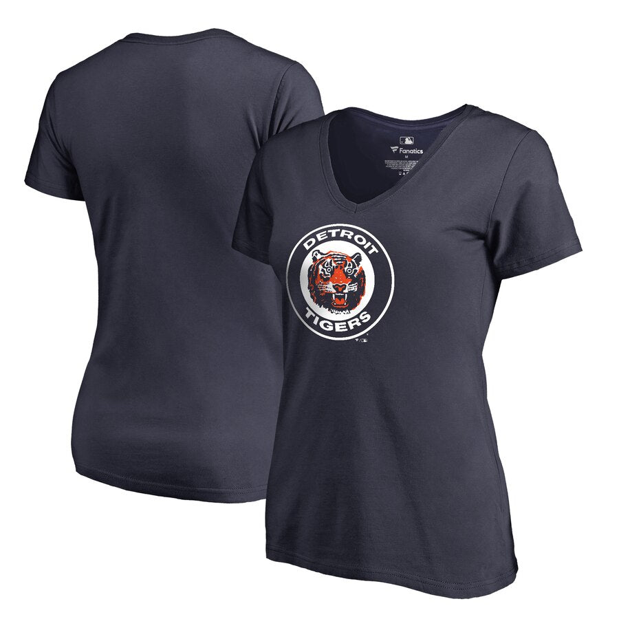 Detroit Tigers Women's Cooperstown Collection Huntington V-Neck T-Shirt - Navy MLB Ladies V-Neck