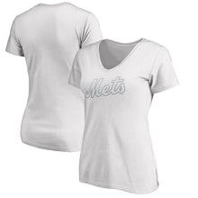 Load image into Gallery viewer, New York Mets Women&#39;s 2019 Players&#39; Weekend Wordmark V-Neck T-Shirt - White MLB Ladies V-Neck
