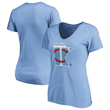 Load image into Gallery viewer, Minnesota Twins Women&#39;s 2019 Players&#39; Weekend V-Neck T-Shirt - Light Blue MLB Ladies V-Neck
