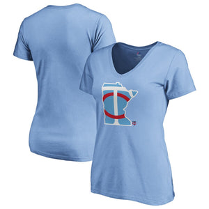 Minnesota Twins Women's 2019 Players' Weekend V-Neck T-Shirt - Light Blue MLB Ladies V-Neck