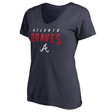 Load image into Gallery viewer, Atlanta Braves Women&#39;s Engage Arch V-Neck T-Shirt - Navy MLB Ladies V-Neck
