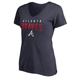 Atlanta Braves Women's Engage Arch V-Neck T-Shirt - Navy MLB Ladies V-Neck