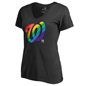 Washington Nationals Women's Pride T-Shirt - Black MLB Ladies V-Neck