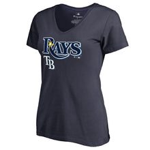 Load image into Gallery viewer, Tampa Bay Rays Women&#39;s Team Lockup T-Shirt - Navy MLB Ladies V-Neck
