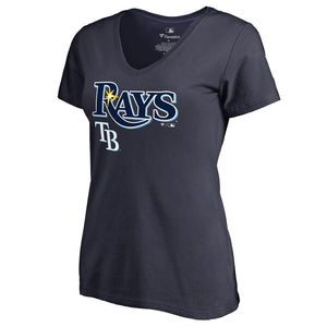 Tampa Bay Rays Women's Team Lockup T-Shirt - Navy MLB Ladies V-Neck