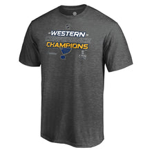 Load image into Gallery viewer, St. Louis Blues 2019 Western Conference Champions Locker Room T-Shirt - Heather Charcoal NHL Guys Tee
