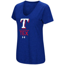 Load image into Gallery viewer, Texas Rangers Under Armour Women&#39;s Team Lock-Up Tri-Blend T-Shirt - Royal MLB Ladies V-Neck
