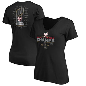Washington Nationals Women's 2019 World Series Champions Signature Roster V-Neck T-Shirt - Black MLB Ladies V-Neck