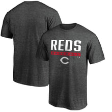 Load image into Gallery viewer, Cincinnati Reds Win Stripe T-Shirt - Heathered Charcoal MLB Guys Tee
