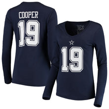 Load image into Gallery viewer, Amari Cooper Dallas Cowboys Women&#39;s Player Name &amp; Number V-Neck Long Sleeve T-Shirt - Navy NFL Ladies V-Neck Long Sleeve
