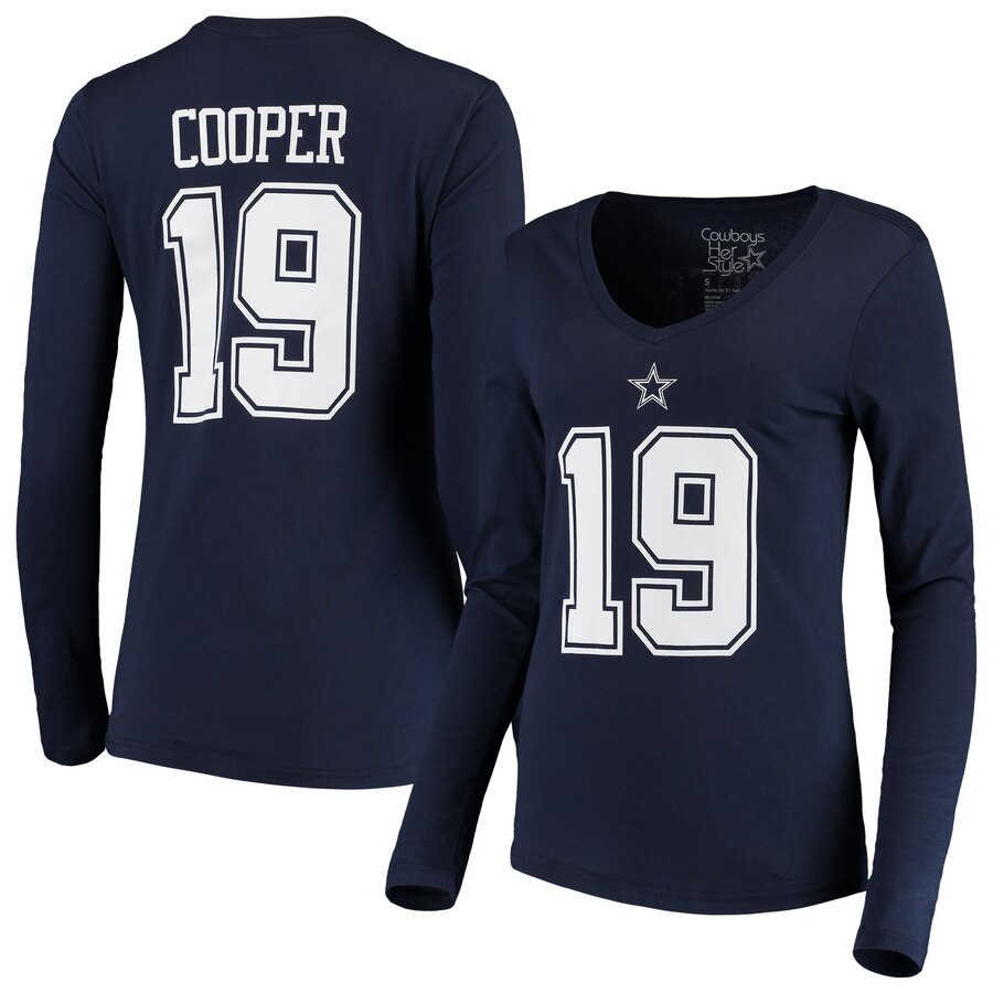 Amari Cooper Dallas Cowboys Women's Player Name & Number V-Neck Long Sleeve T-Shirt - Navy NFL Ladies V-Neck Long Sleeve