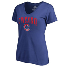 Load image into Gallery viewer, Chicago Cubs Women&#39;s Team Lockup V-Neck T-Shirt - Royal MLB Ladies V-Neck
