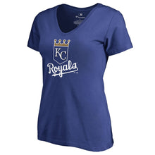 Load image into Gallery viewer, Kansas City Royals Women&#39;s Team Color Primary Logo V-Neck T-Shirt - Royal MLB Ladies V-Neck
