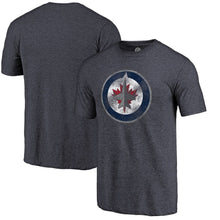 Load image into Gallery viewer, Winnipeg Jets Distressed Team Primary Logo Tri-Blend T-Shirt - Navy NHL Guys Tee
