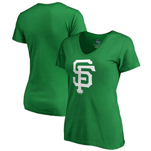 San Francisco Giants Women's 2019 St. Patrick's Day White Logo V-Neck T-Shirt - Kelly Green MLB Ladies V-Neck