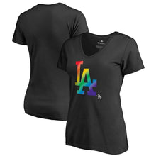 Load image into Gallery viewer, Los Angeles Dodgers Women&#39;s Pride T-Shirt - Black MLB Ladies V-Neck
