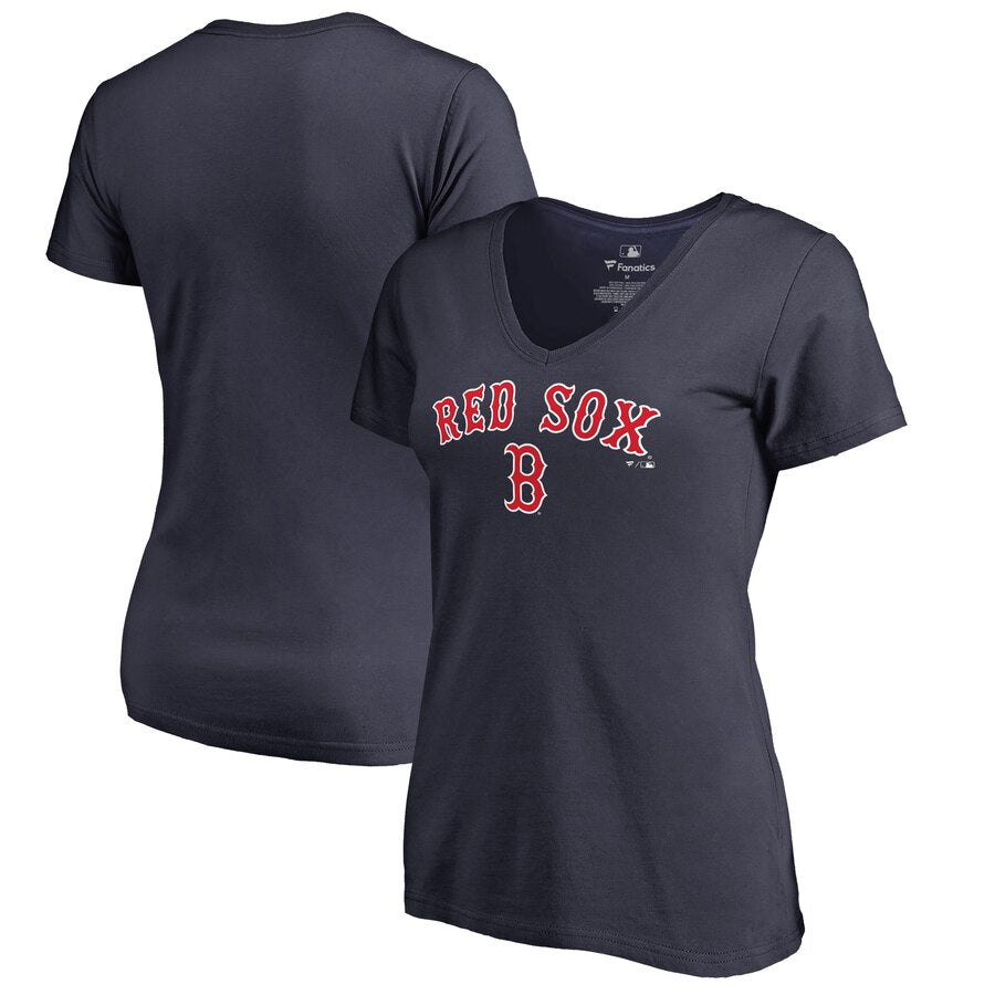 Boston Red Sox Women's Team Lockup V-Neck T-Shirt - Navy MLB Ladies V-Neck