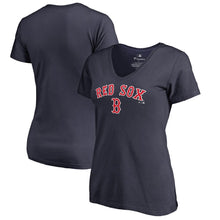 Load image into Gallery viewer, Boston Red Sox Women&#39;s Team Lockup V-Neck T-Shirt - Navy MLB Ladies V-Neck
