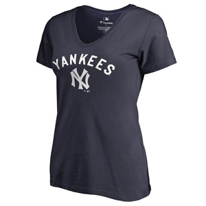 New York Yankees Women's Cooperstown Collection Wahconah V-Neck T-Shirt - Navy MLB Ladies V-Neck