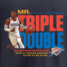 Load image into Gallery viewer, Russell Westbrook Oklahoma City Thunder Triple Double T-Shirt - Navy NBA Guys Tee
