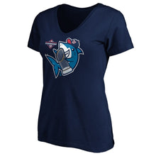 Load image into Gallery viewer, Washington Nationals Women&#39;s 2019 World Series Champions Trophy Shark Short Sleeve V-Neck T-Shirt - Navy MLB Ladies V-Neck
