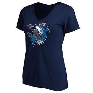 Washington Nationals Women's 2019 World Series Champions Trophy Shark Short Sleeve V-Neck T-Shirt - Navy MLB Ladies V-Neck