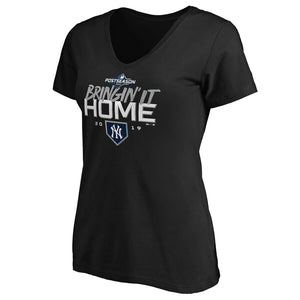 New York Yankees Women's 2019 Division Series Winner Locker Room V-Neck T-Shirt - Black MLB Ladies V-Neck